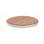 Carregador circular sem fios com detalhe superior de nogueira 15 W cor madeira