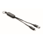 Porta-chaves e suporte para telemóvel com cabos de carga de 26 cm cor preto