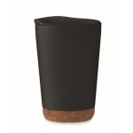 Copo takeaway de parede dupla com detalhe de cortiça na base 300 ml cor preto