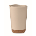 Copo takeaway de parede dupla com detalhe de cortiça na base 300 ml cor bege