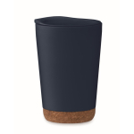Copo takeaway de parede dupla com detalhe de cortiça na base 300 ml cor azul-marinho