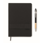 Caderno e caneta com fita elástica para telemóvel e caneta A5 cor preto