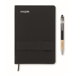 Caderno e caneta com fita elástica para telemóvel e caneta A5 cor preto vista principal