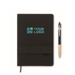Caderno e caneta com fita elástica para telemóvel e caneta A5 cor preto vista principal