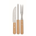 Estojo com aspecto de madeira com 3 utensílios para churrasco cor madeira quarta vista