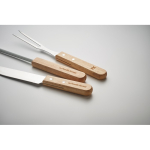 Estojo com aspecto de madeira com 3 utensílios para churrasco cor madeira vista principal
