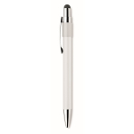 Caneta anti-stress com spinner na parte superior, tinta azul cor branco sexta vista