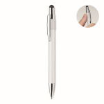Caneta anti-stress com spinner na parte superior, tinta azul cor branco oitava vista