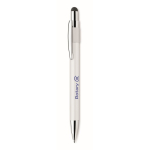 Caneta anti-stress com spinner na parte superior, tinta azul cor branco vista principal
