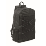 Mochila de poliéster rPET com bolsos de malha em ambos os lados cor preto