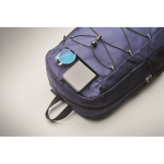 Mochila de poliéster rPET com bolsos de malha em ambos os lados cor azul vista fotografia terceira vista