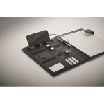 Porta-fólio de pele com powerbank e carregador sem fios A4 cor preto vista fotografia quinta vista