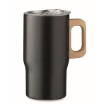 Caneca de aço inoxidável reciclado com pega de madeira 350 ml cor preto