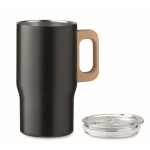 Caneca de aço inoxidável reciclado com pega de madeira 350 ml cor preto segunda vista