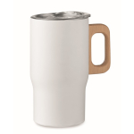 Caneca de aço inoxidável reciclado com pega de madeira 350 ml cor branco