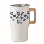Caneca de aço inoxidável reciclado com pega de madeira 350 ml cor branco vista principal