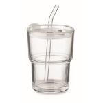 Copo de vidro com tampa antigotas e palhinha de vidro 300 ml cor transparente
