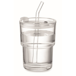 Copo de vidro com tampa antigotas e palhinha de vidro 300 ml cor transparente segunda vista
