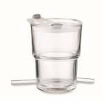 Copo de vidro com tampa antigotas e palhinha de vidro 300 ml cor transparente terceira vista