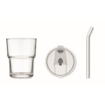 Copo de vidro com tampa antigotas e palhinha de vidro 300 ml cor transparente quarta vista