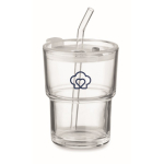 Copo de vidro com tampa antigotas e palhinha de vidro 300 ml cor transparente vista principal