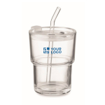 Copo de vidro com tampa antigotas e palhinha de vidro 300 ml cor transparente vista principal