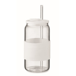 Copo de borossilicato, palhinha a condizer e manga de silicone 550 ml cor branco