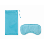 Máscara para dormir com pérolas de gel num saco com fecho de cordão cor azul-claro