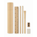Estojo de papel cilíndrico com conjunto completo de escrita cor bege terceira vista