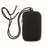 Bolsa tiracolo para telemóveis de algodão reciclado, cordão ajustável cor preto