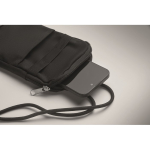 Bolsa tiracolo para telemóveis de algodão reciclado, cordão ajustável cor preto vista fotografia terceira vista