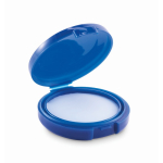 Bálsamo labial vegan com FPS10 e aroma a baunilha em estojo redondo cor azul