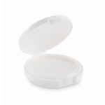Bálsamo labial vegan com FPS10 e aroma a baunilha em estojo redondo cor branco