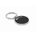 Porta-chaves metálico, forma redonda com embutido de pele sintética cor preto segunda vista