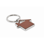 Porta-chaves metálico, forma de casa com embutido de pele sintética cor castanho segunda vista