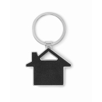 Porta-chaves metálico, forma de casa com embutido de pele sintética cor preto