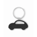 Porta-chaves metálico, forma de carro com embutido de pele sintética cor preto
