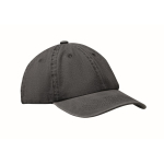 Boné de basebol estilo algodão lavado com fecho de velcro 265 g/m2 cor preto