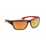 Óculos de sol desportivos, lentes espelhadas e detalhes coloridos cor vermelho