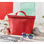 Saco térmico pessoal com fecho roll-top e asa de transporte cor vermelho vista conjunto