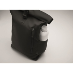 Mochila de fecho roll-top, algodão reciclado, fecho de correr frontal cor preto vista fotografia terceira vista