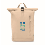 Mochila de fecho roll-top, algodão reciclado, fecho de correr frontal cor bege vista principal
