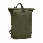 Mochila de fecho roll-top, algodão reciclado, fecho de correr frontal cor verde militar