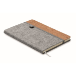 Caderno com capa de feltro rPET e detalhe de cortiça na lateral A5 cor cinzento segunda vista