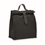 Saco térmico roll-top de poliéster com asa e fecho de pele cor preto