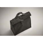 Saco térmico roll-top de poliéster com asa e fecho de pele cor preto vista fotografia quinta vista