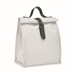 Saco térmico roll-top de poliéster com asa e fecho de pele cor branco