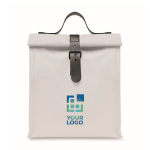 Saco térmico roll-top de poliéster com asa e fecho de pele cor branco vista principal
