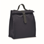 Saco térmico roll-top de poliéster com asa e fecho de pele cor azul-marinho