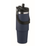 Copo de parede dupla com palhinha, bocal e pega de transporte 850 ml cor azul-marinho